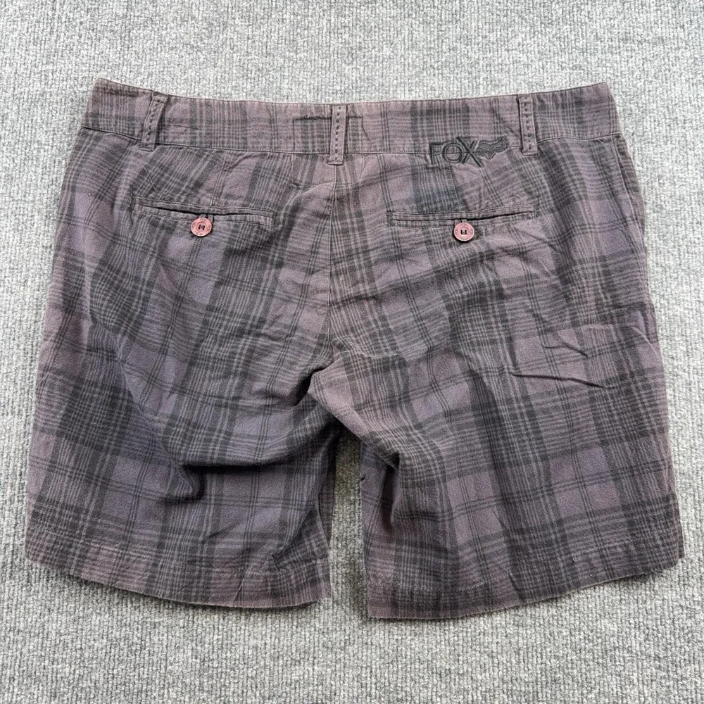 Fox Shorts Mens 36 Purple Plaid Chino 11 Inseam Flat Front Casual Cotton Pockets